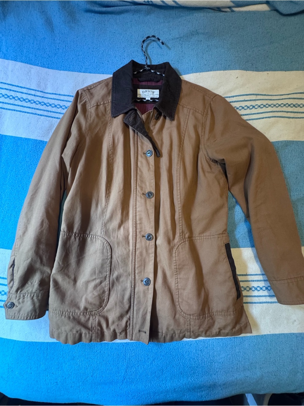 Orvis Tan Canvas Utility Jacket with Dark Brown Corduroy Collar